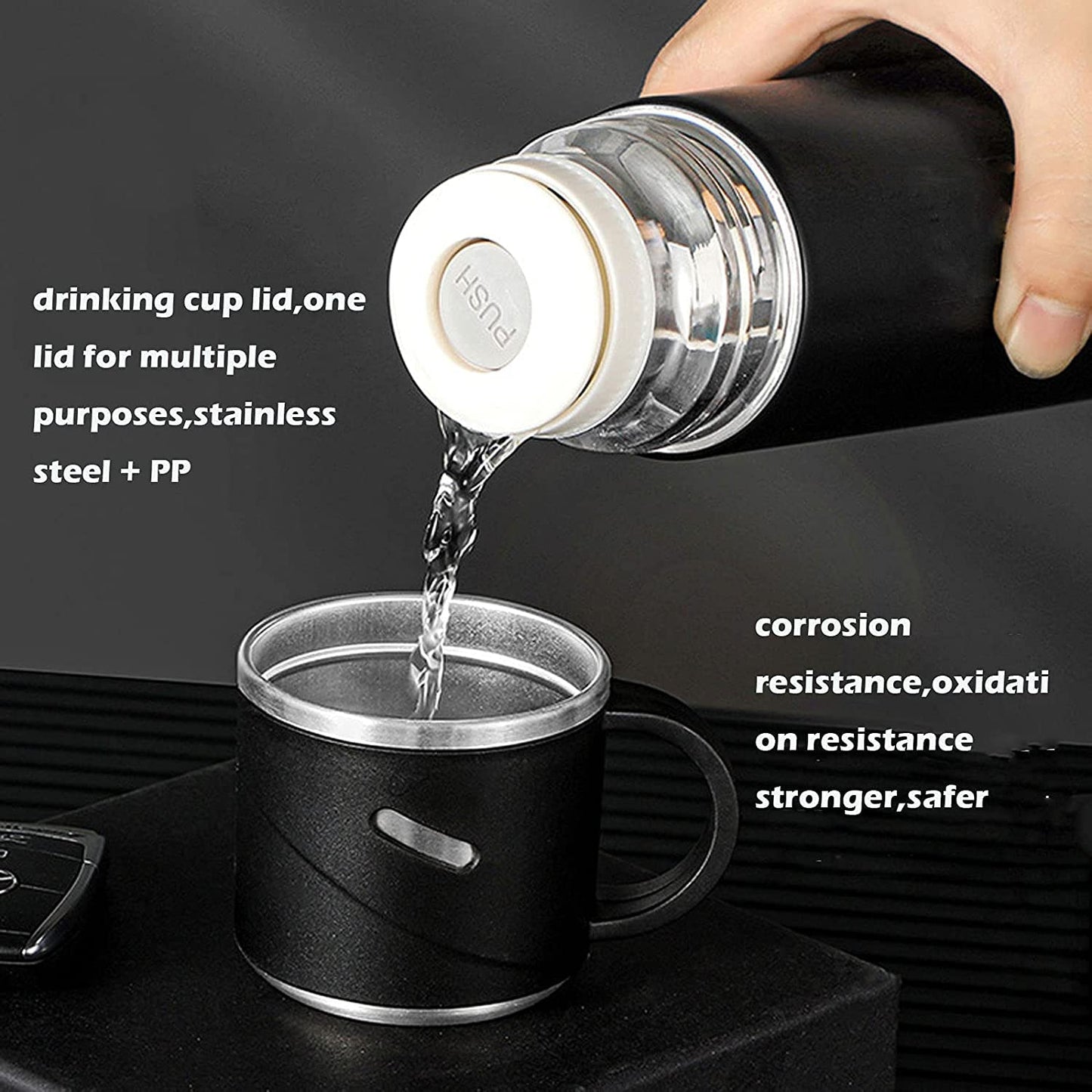 Dodge Vacuum Bottle with Cup,Stainless Steel 304 350/500ml