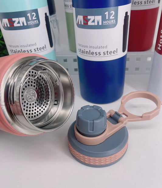 AMSZM SUS304 Water Bottle – 600ML/1000ML, Insulated with Tea Infuser & Carry Handle